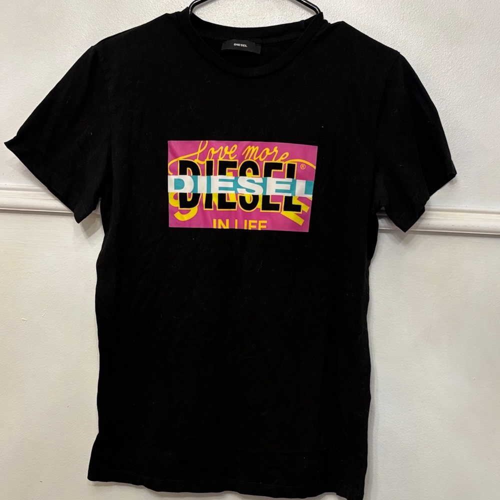 Diesel Black Tee with Pink and Yellow Graphic never used